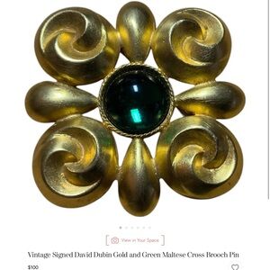 Gold and Green Maltese Cross Brooch Pin